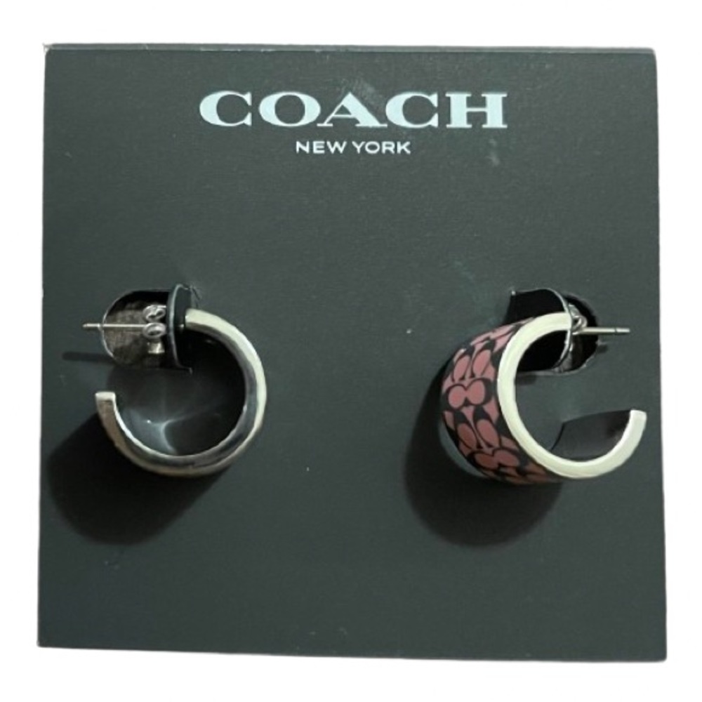 NEW Coach Huggie Earrings Pink / Silver With Butterfly Closure - Picture 10 of 15